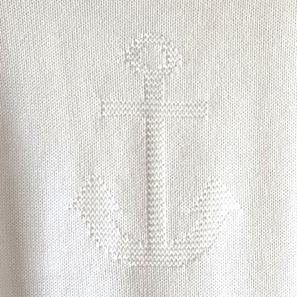 Talbots White Cotton Sweater Anchor Design Size Misses Medium EUC